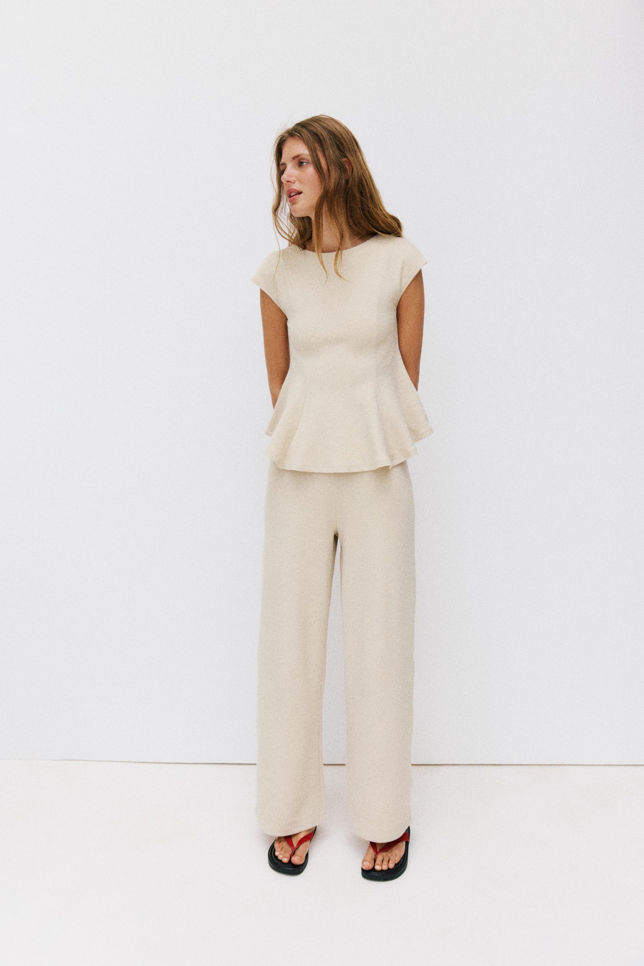 PIQUÉ STRAIGHT LEG PANTS WITH BUTTONS
